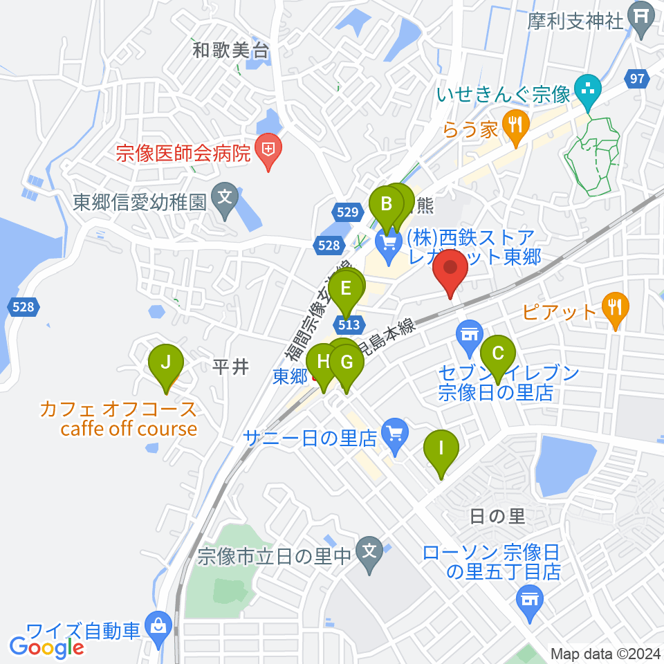 河島楽器店周辺のカフェ一覧地図