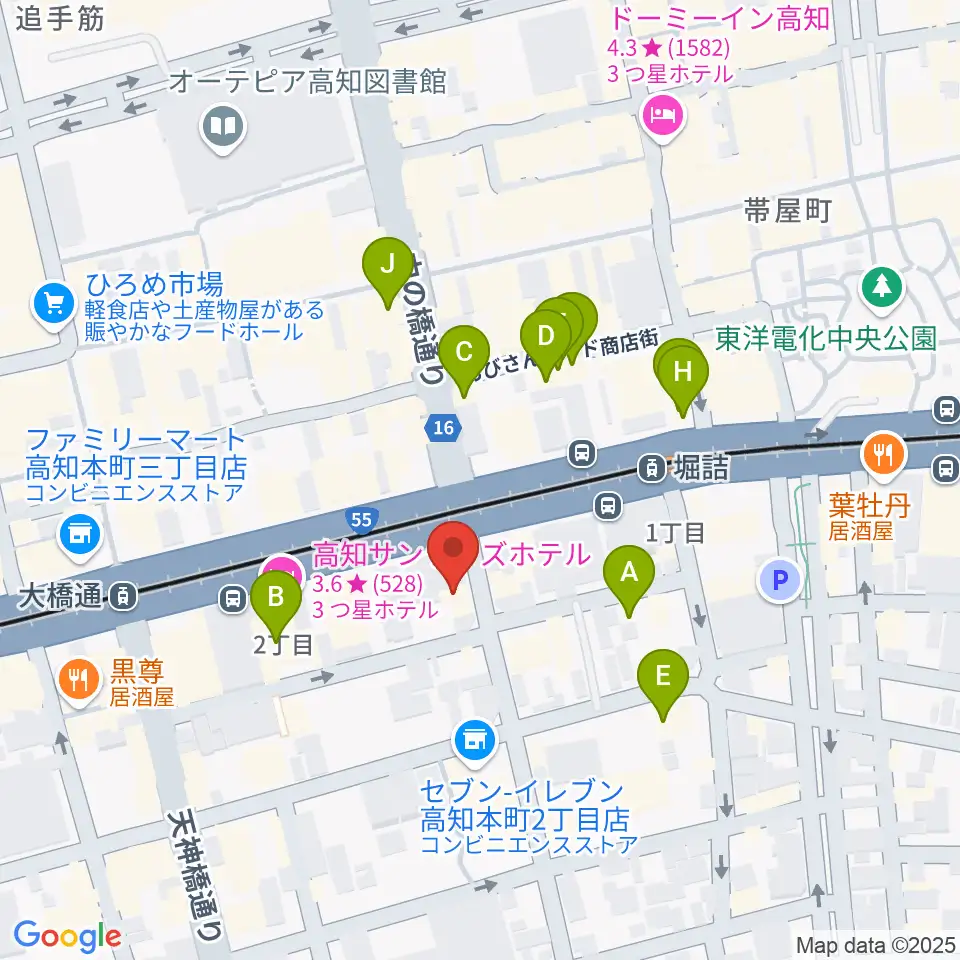 高知楽器周辺のカフェ一覧地図