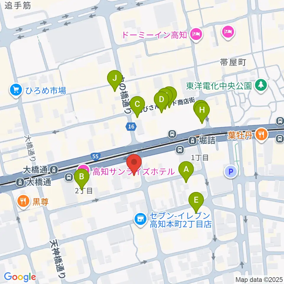 高知楽器周辺のカフェ一覧地図
