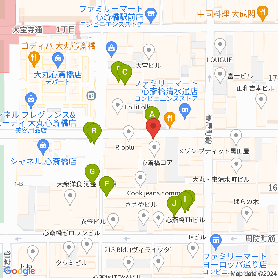 国際楽器社周辺のカフェ一覧地図