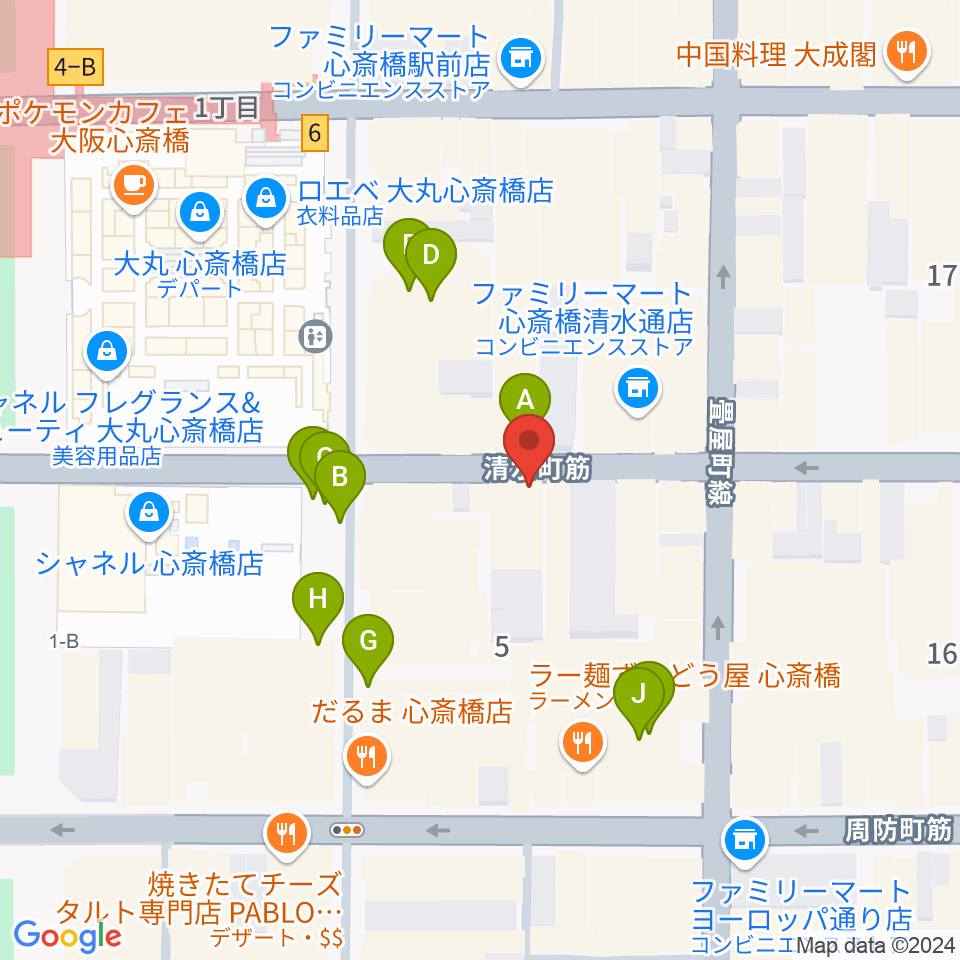 国際楽器社周辺のカフェ一覧地図