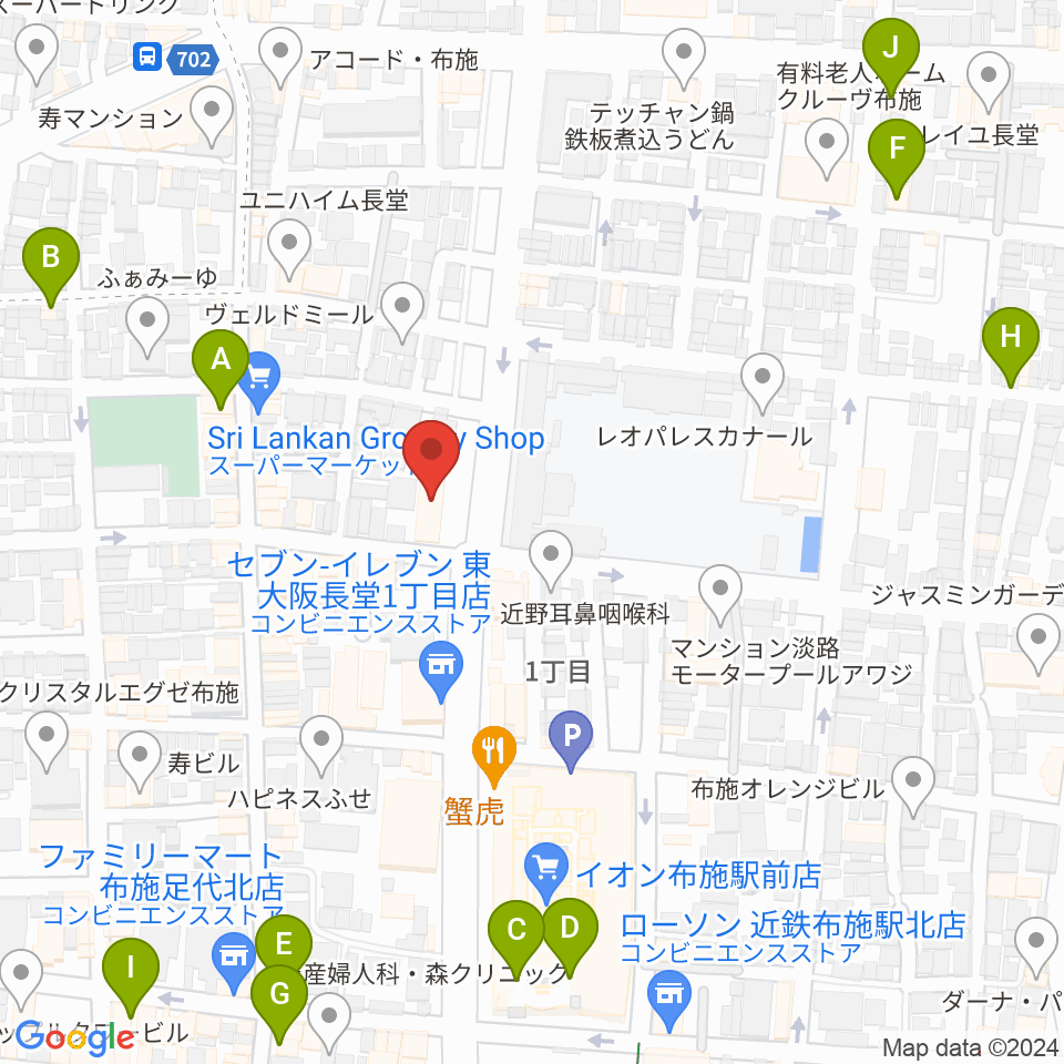 小阪楽器店 布施本店周辺のカフェ一覧地図