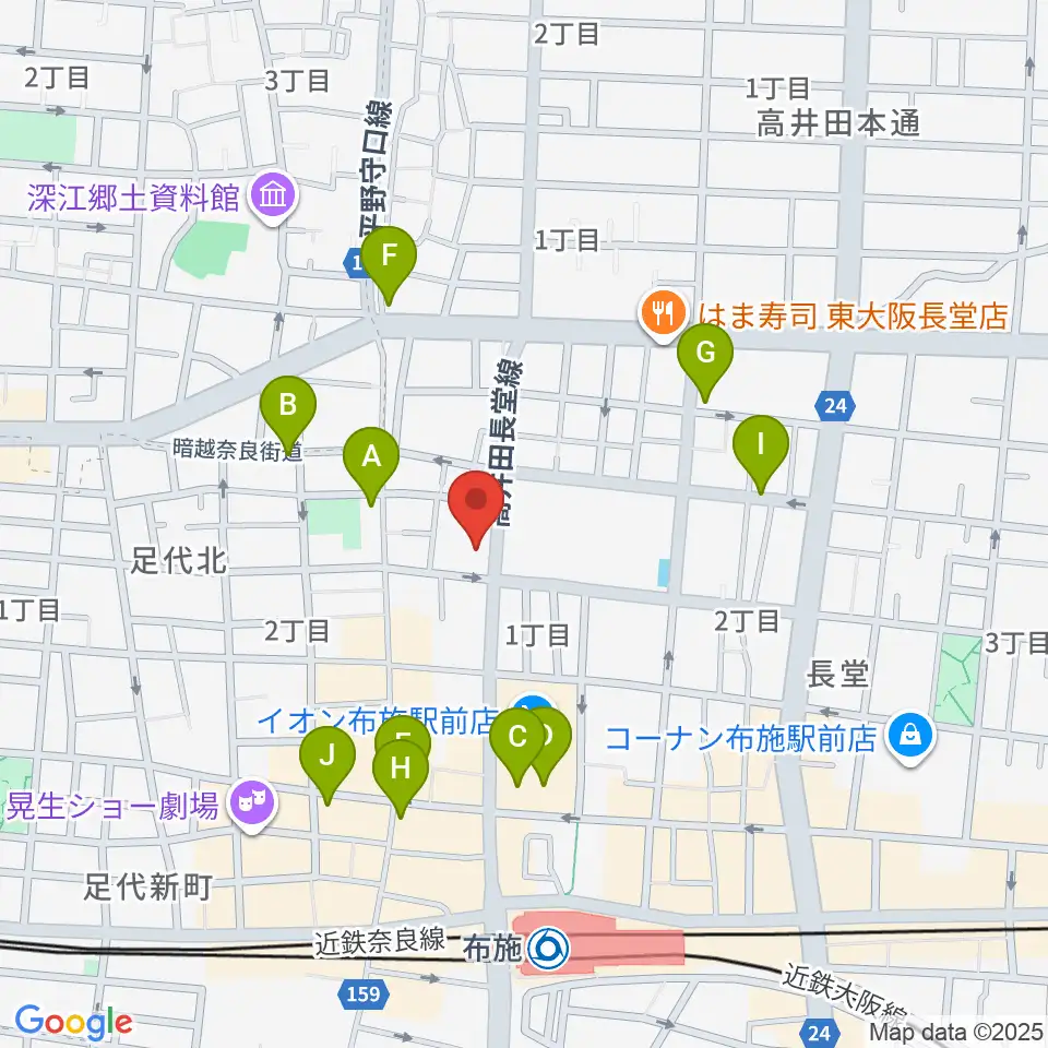小阪楽器店 布施本店周辺のカフェ一覧地図