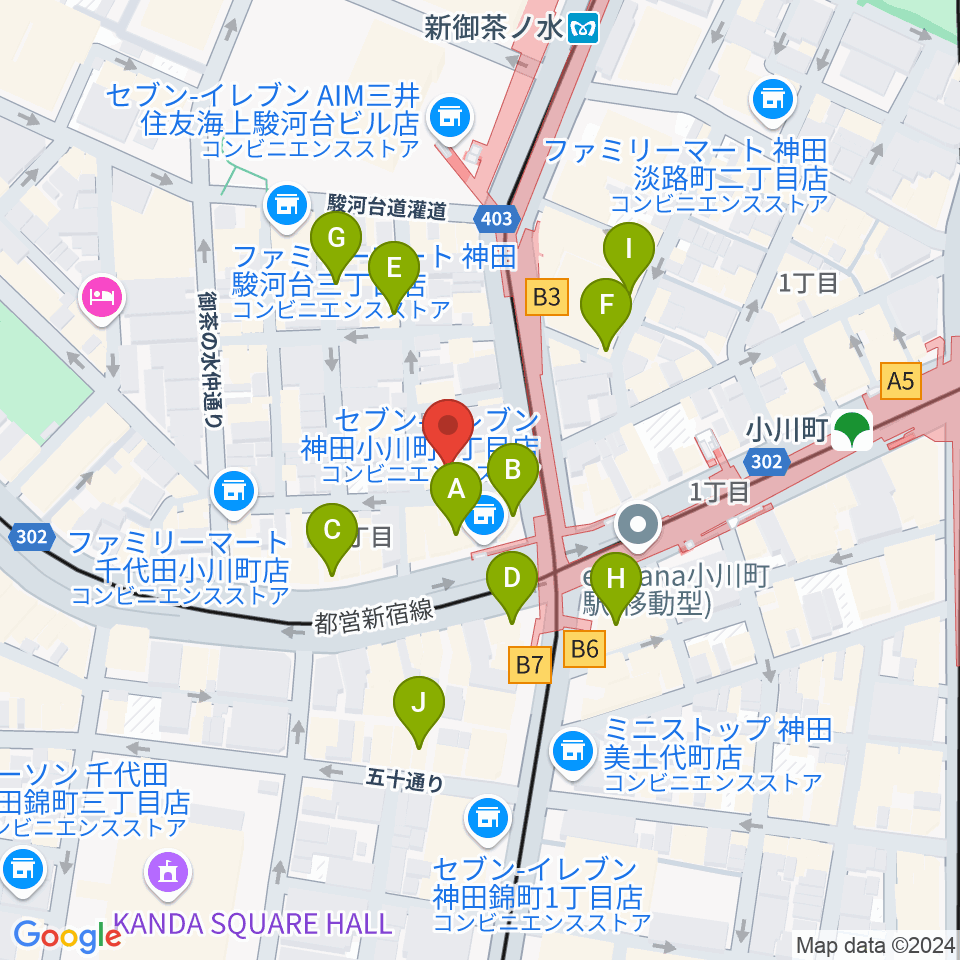 ラックギター周辺のカフェ一覧地図