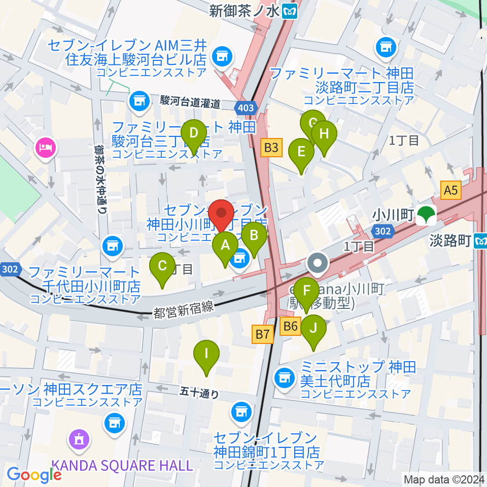 ラックギター周辺のカフェ一覧地図