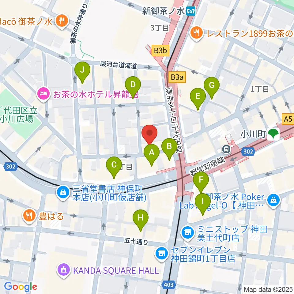 ラックギター周辺のカフェ一覧地図