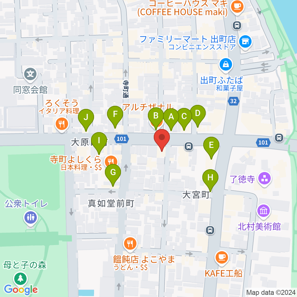 マツヲ楽器周辺のカフェ一覧地図