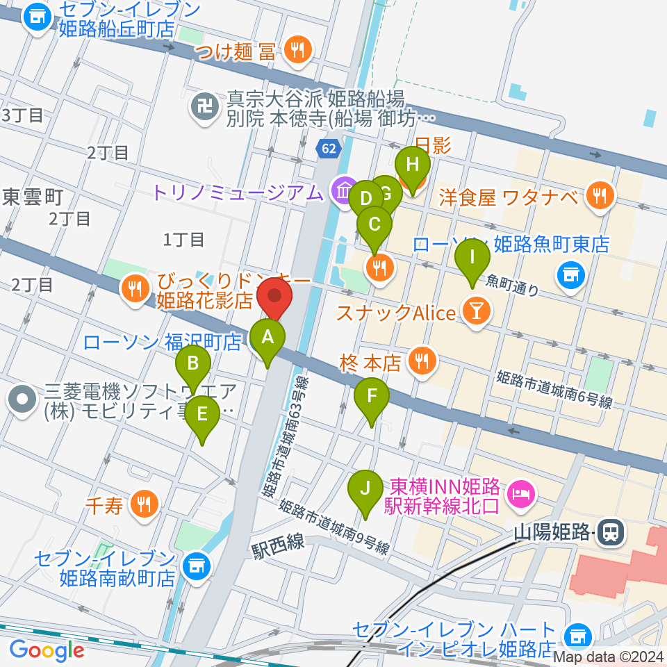 エムズサウンドギターショップ周辺のカフェ一覧地図