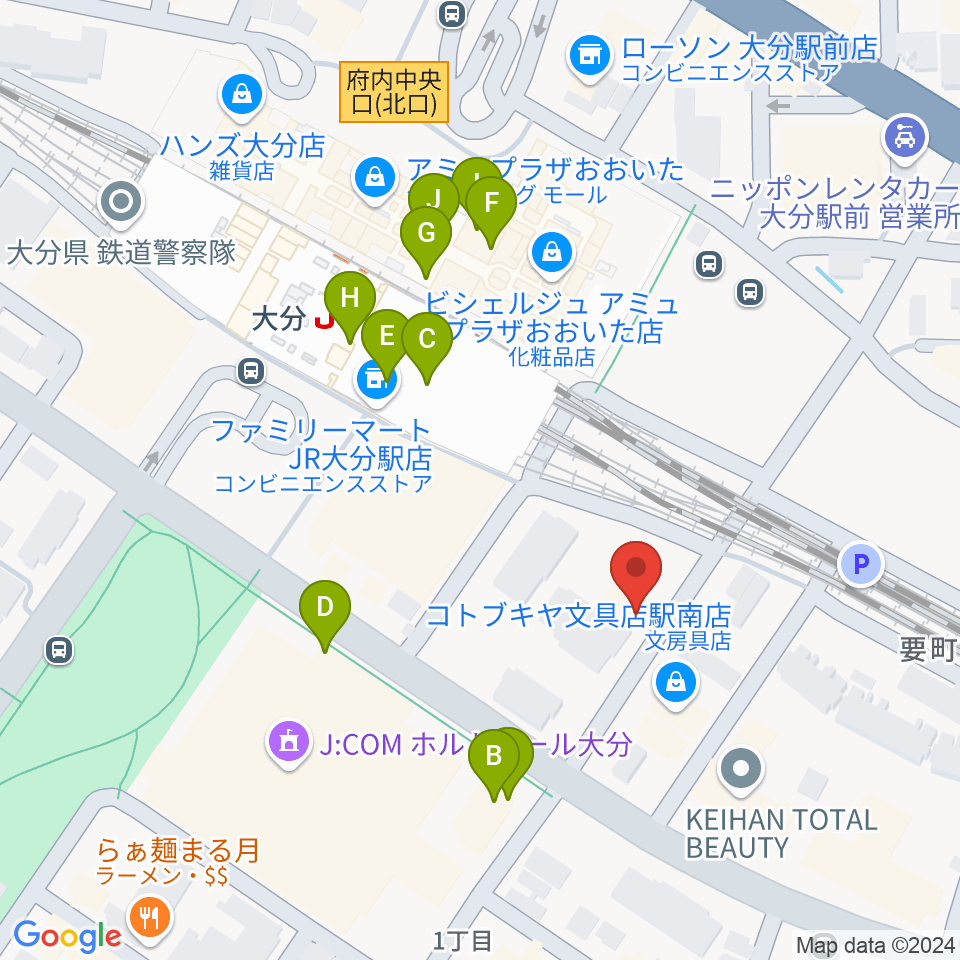 ミュージックストアナガト大分店周辺のカフェ一覧地図