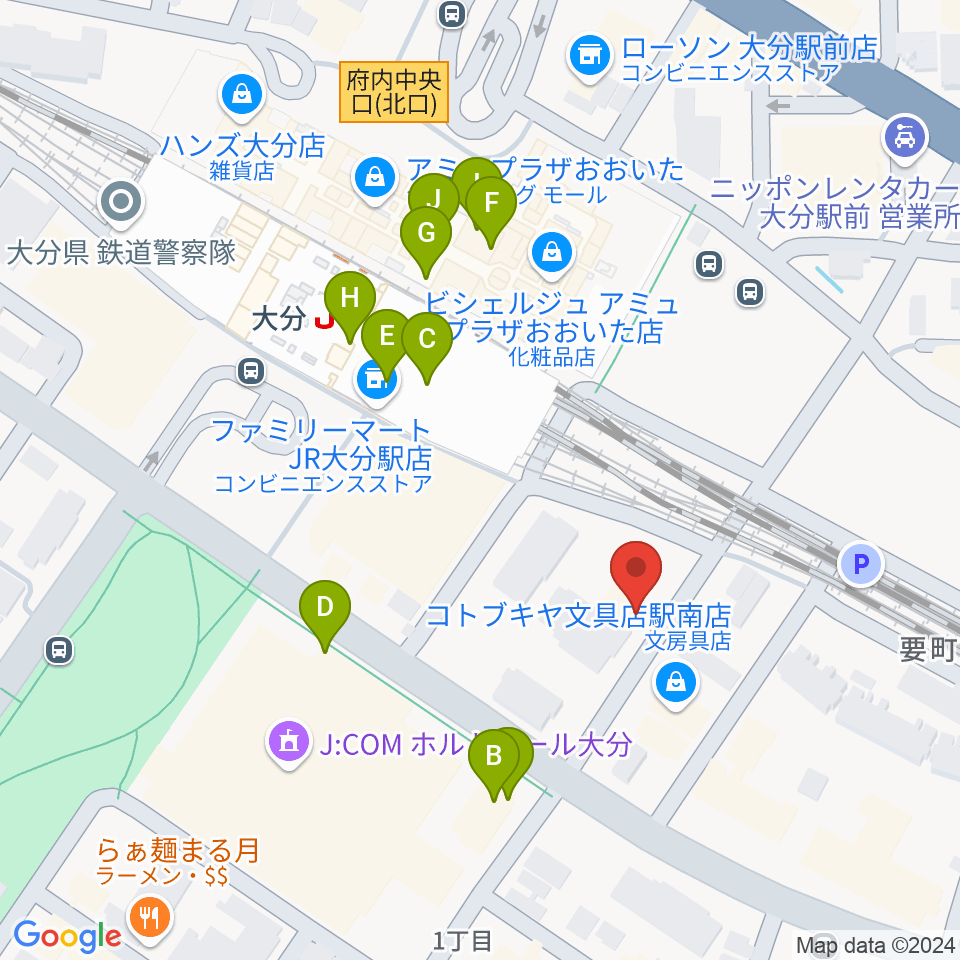 ミュージックストアナガト大分店周辺のカフェ一覧地図