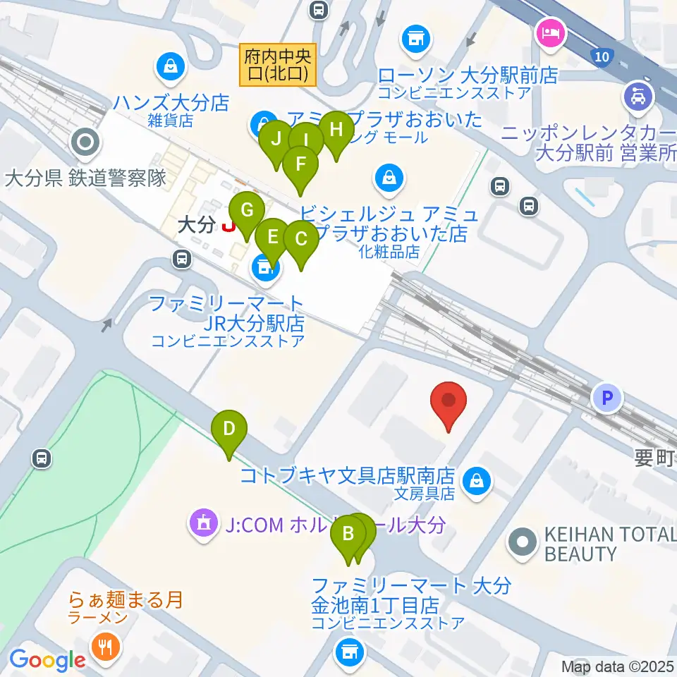 ミュージックストアナガト大分店周辺のカフェ一覧地図