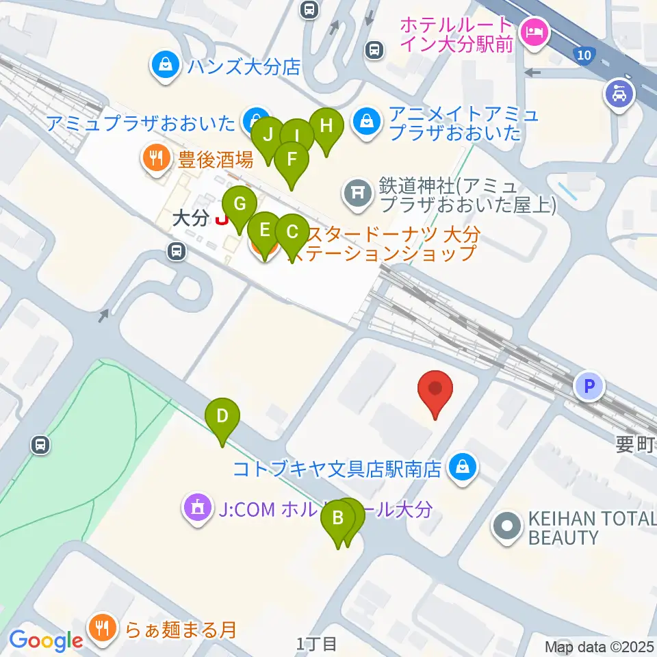 ミュージックストアナガト大分店周辺のカフェ一覧地図