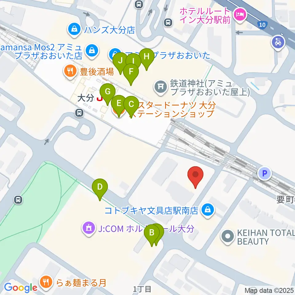 ミュージックストアナガト大分店周辺のカフェ一覧地図