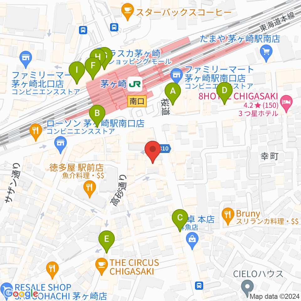 長谷川楽器本店周辺のカフェ一覧地図