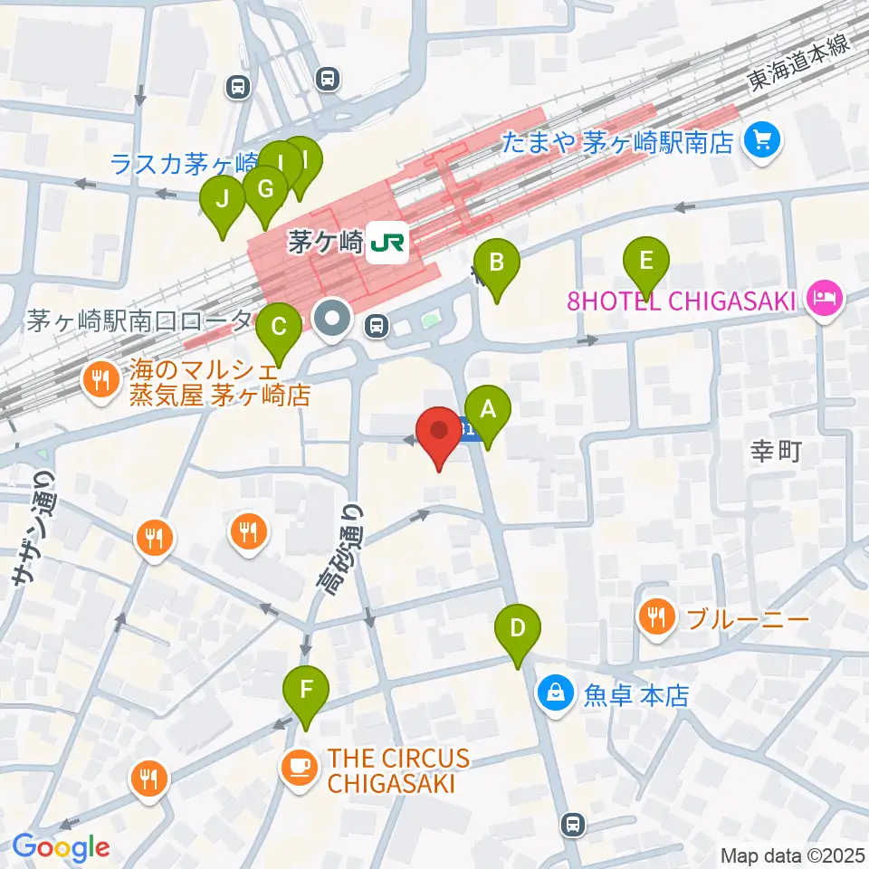 長谷川楽器本店周辺のカフェ一覧地図