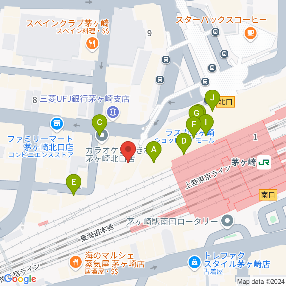 長谷川楽器北口店周辺のカフェ一覧地図