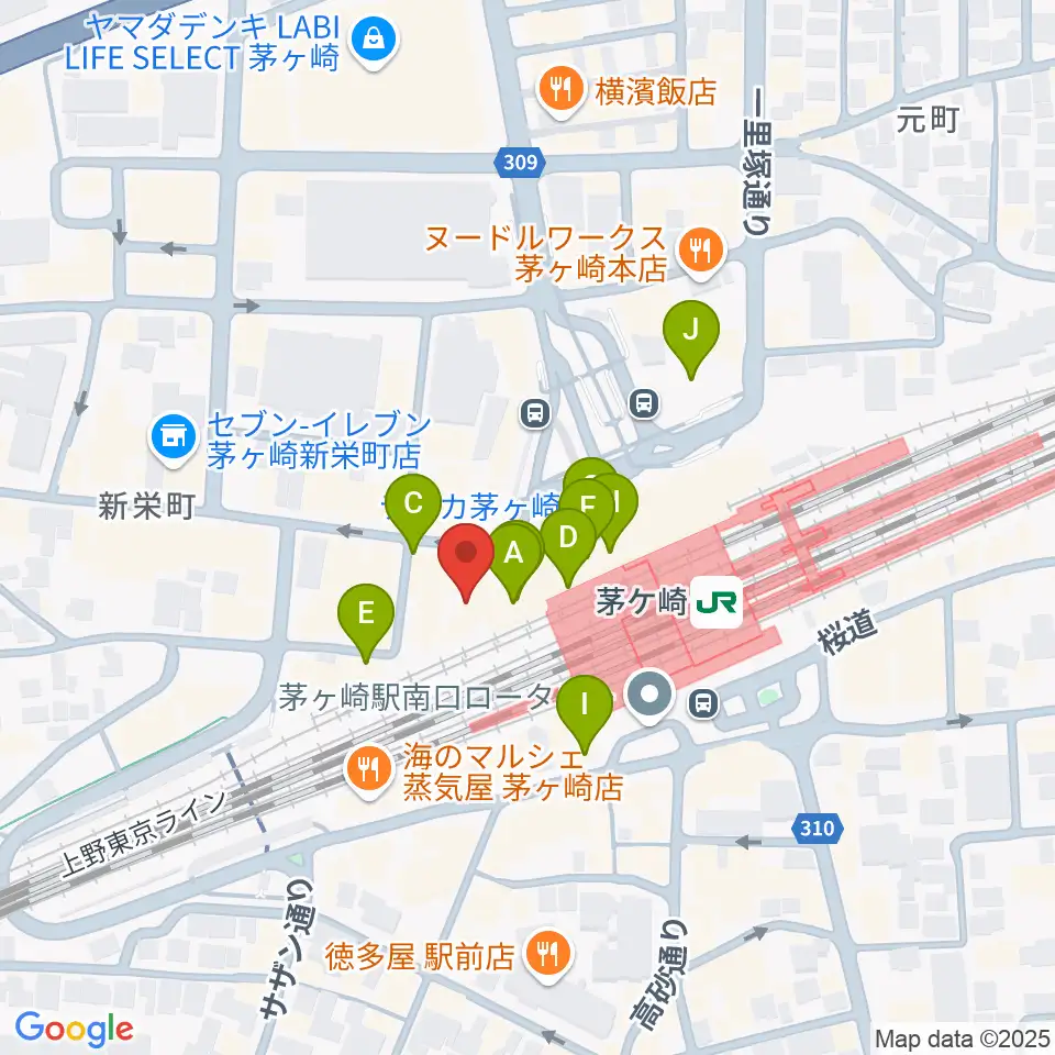 長谷川楽器北口店周辺のカフェ一覧地図