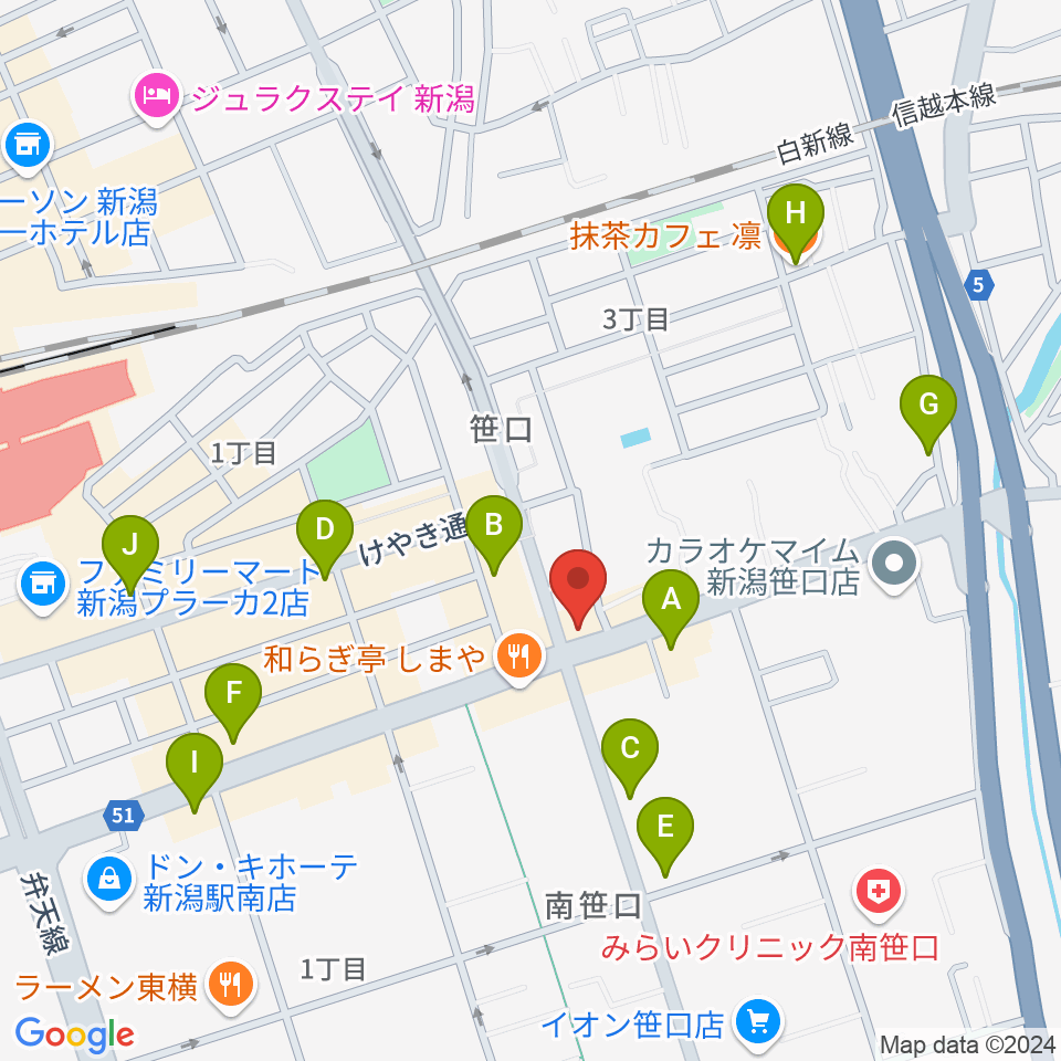 新潟中古楽器センター 新潟ショールーム周辺のカフェ一覧地図