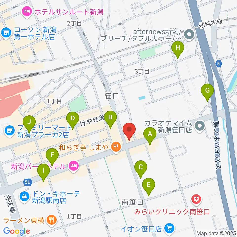 新潟中古楽器センター 新潟ショールーム周辺のカフェ一覧地図
