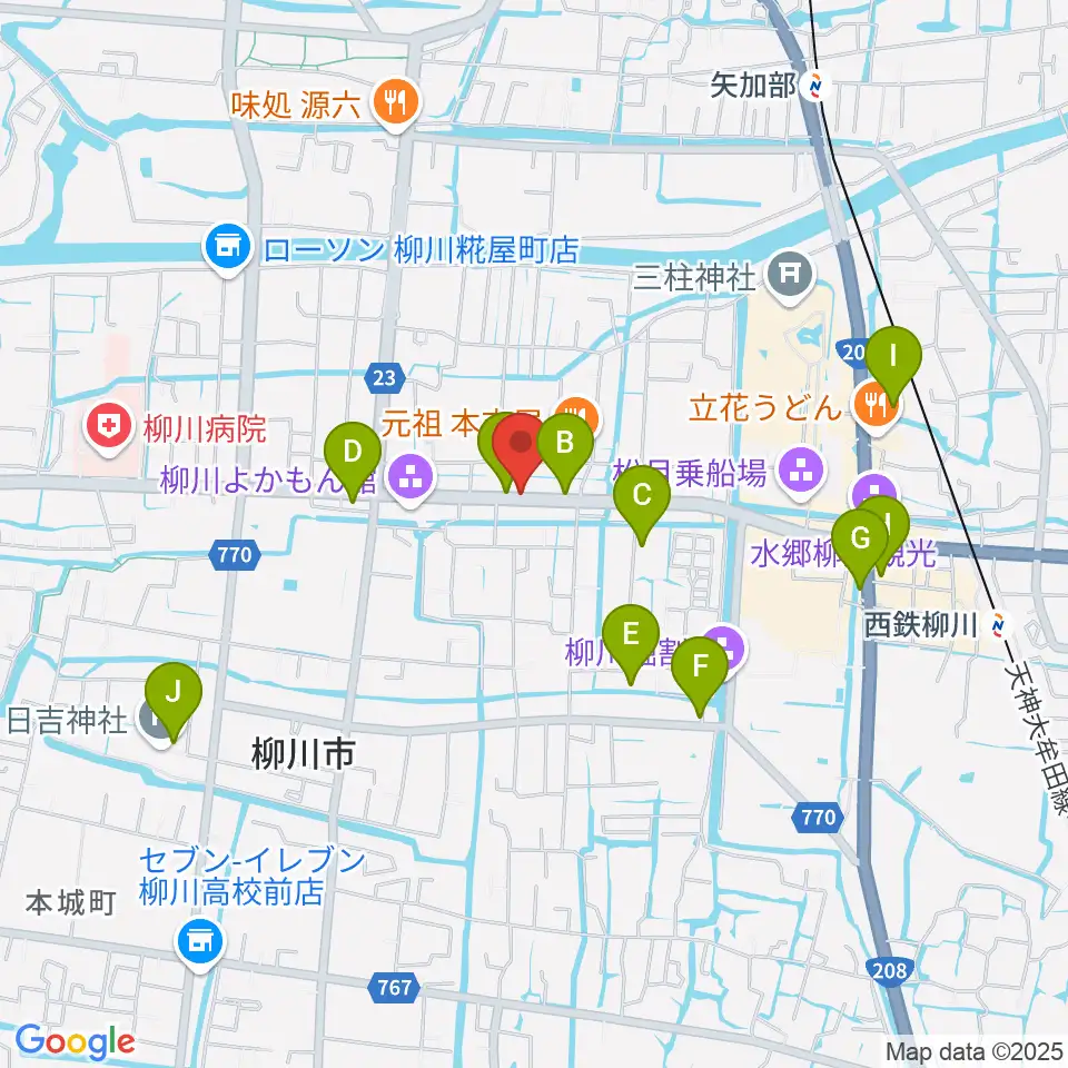 小川楽器 柳川店周辺のカフェ一覧地図