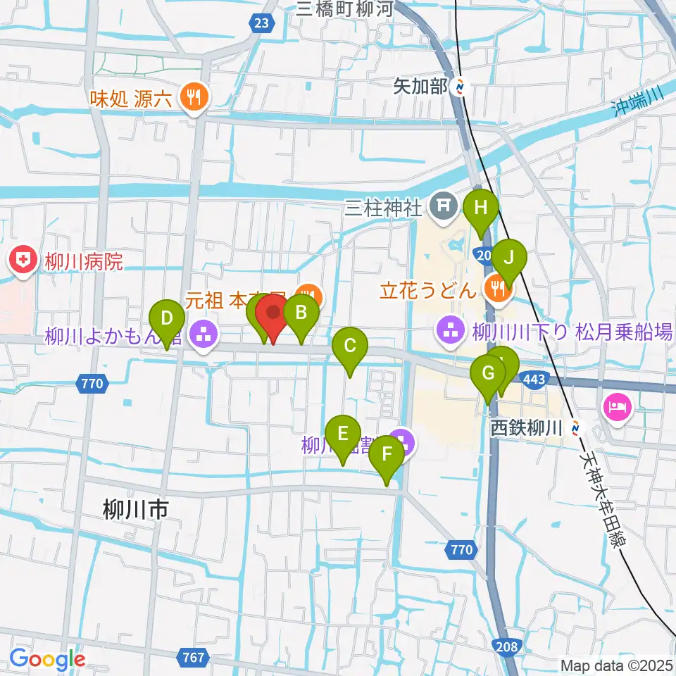 小川楽器 柳川店周辺のカフェ一覧地図