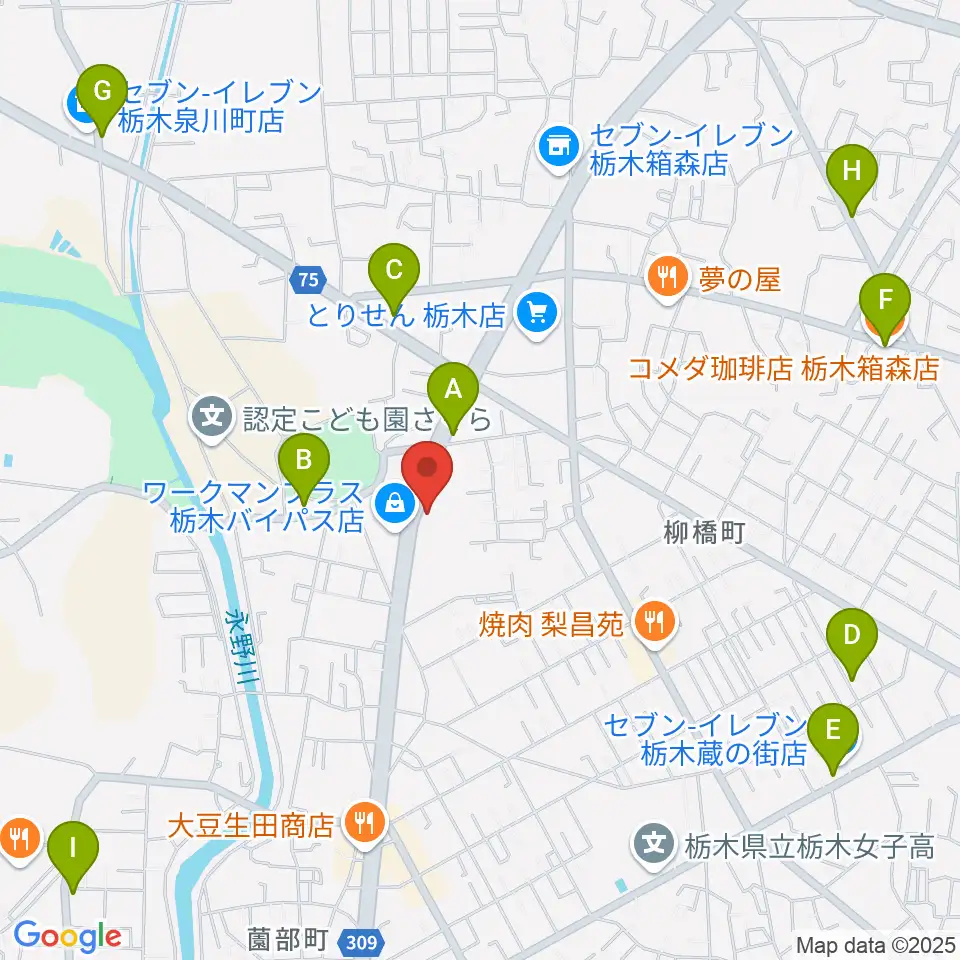 オオノ楽器 栃木店周辺のカフェ一覧地図