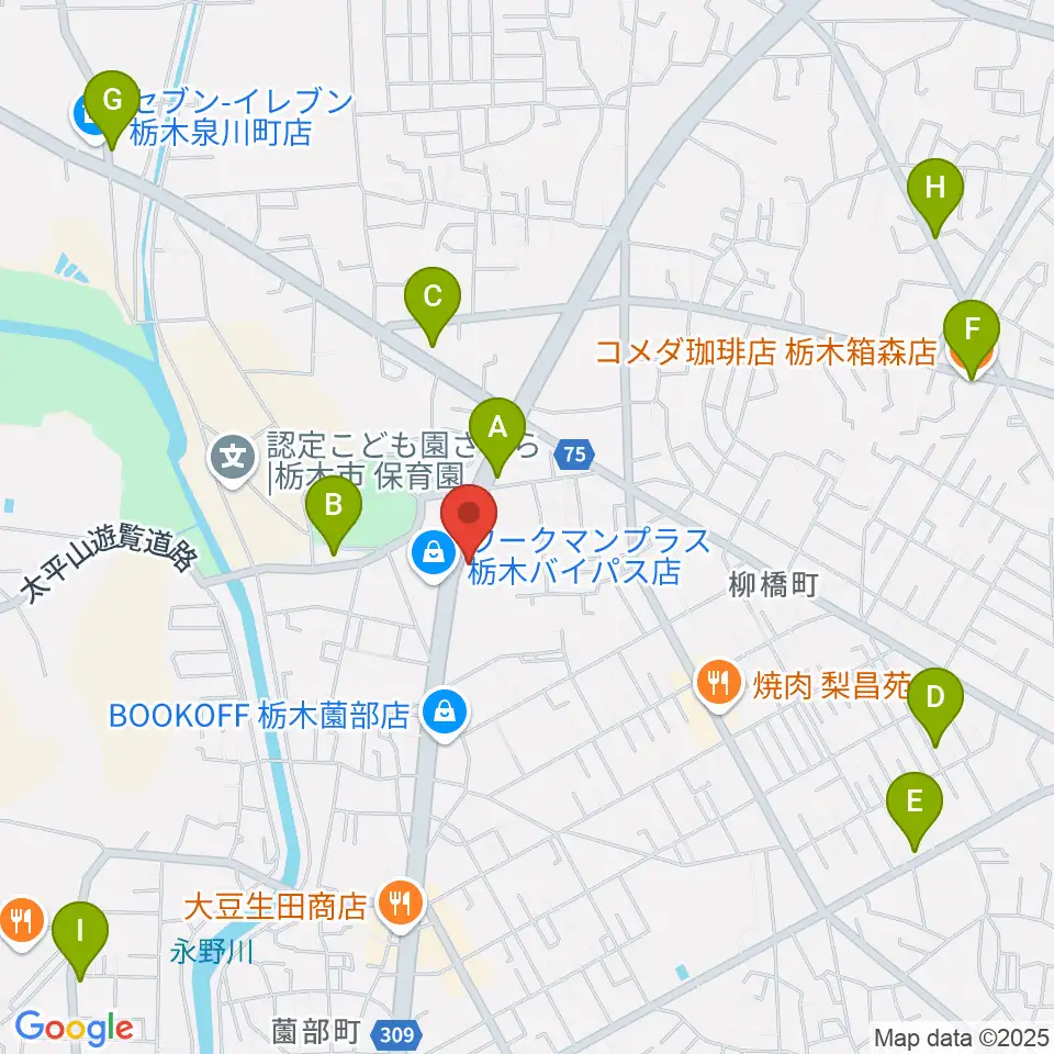 オオノ楽器 栃木店周辺のカフェ一覧地図