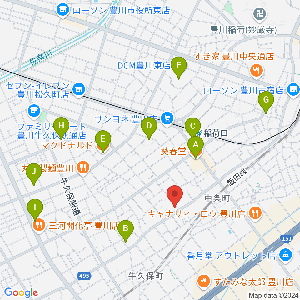 オリエント楽器 豊川店周辺のカフェ一覧地図