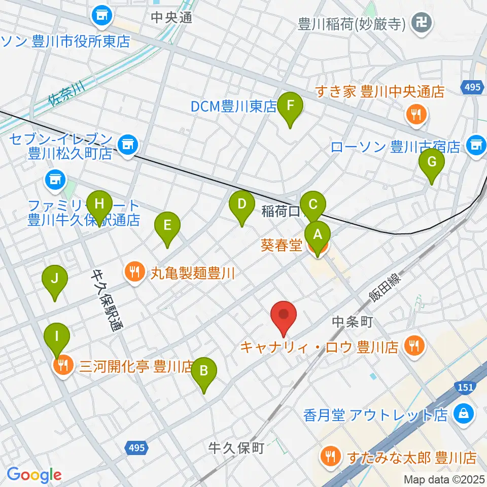 オリエント楽器 豊川店周辺のカフェ一覧地図