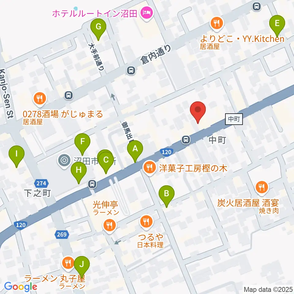 小池楽器店周辺のカフェ一覧地図