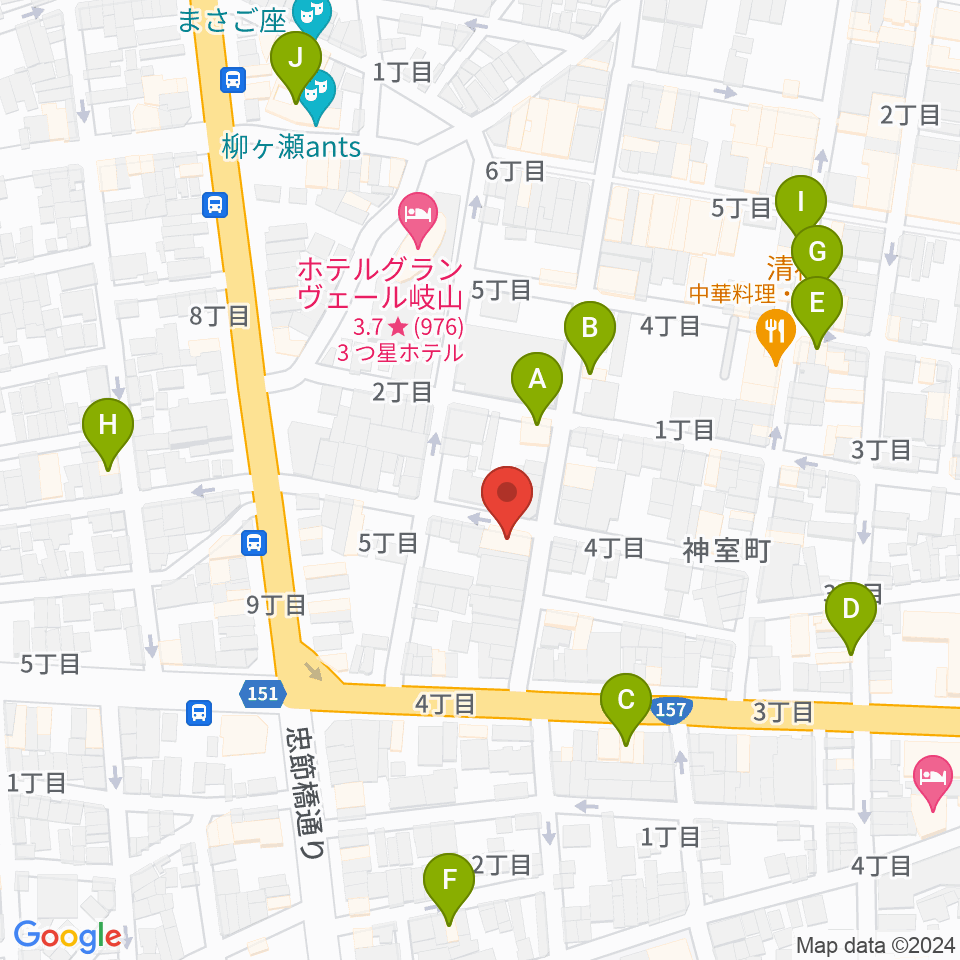 ピアノ百貨 岐阜店周辺のカフェ一覧地図