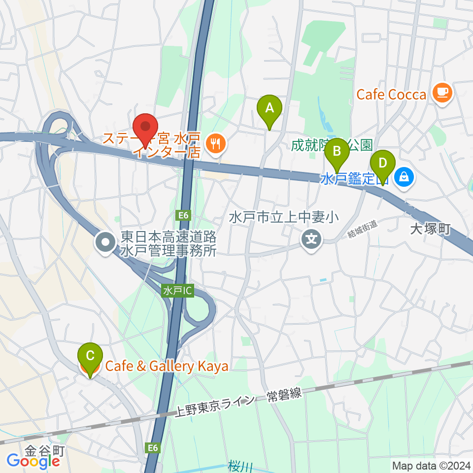 ピアノハウス水戸周辺のカフェ一覧地図