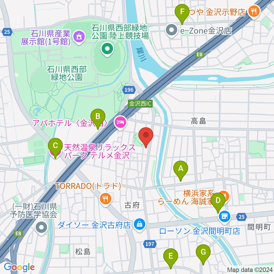 ピアノ工房カナザワ周辺のカフェ一覧地図