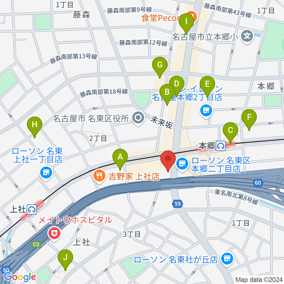 ピアノ百貨名古屋店周辺のカフェ一覧地図