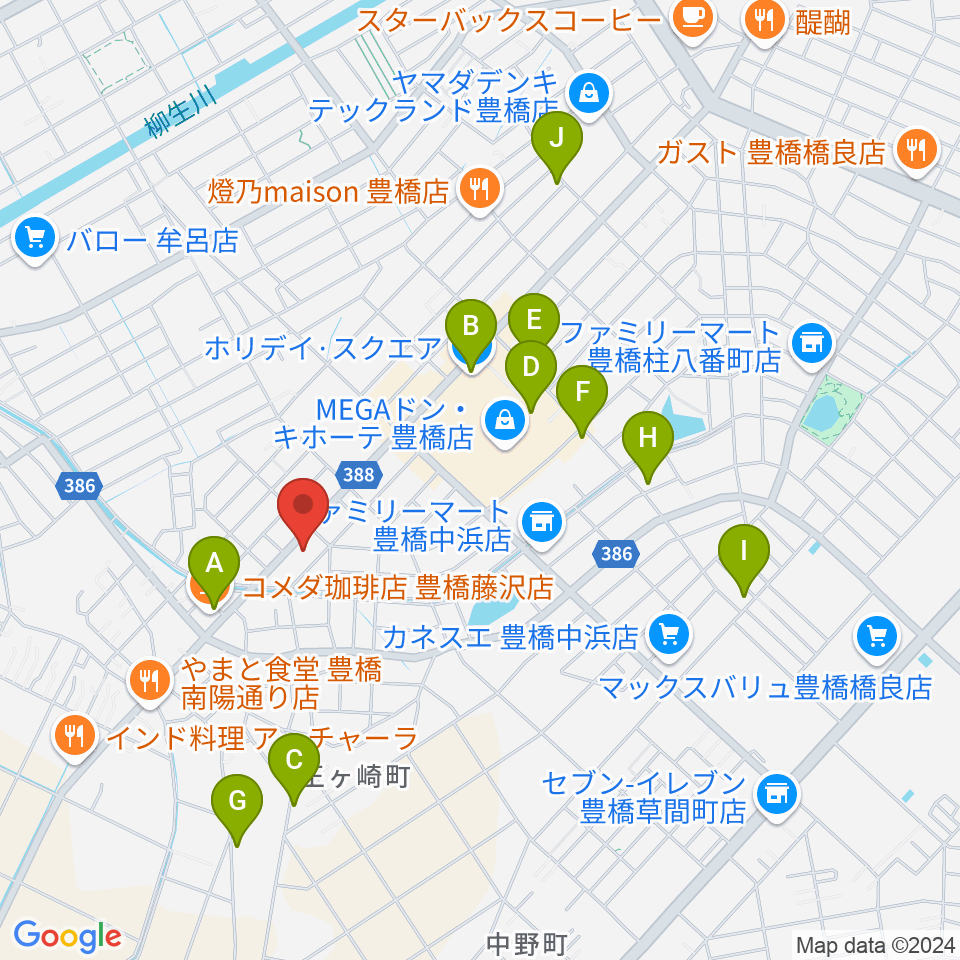 ピアノ百貨 豊橋店周辺のカフェ一覧地図