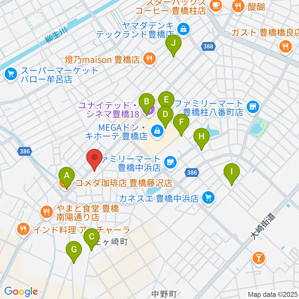 ピアノ百貨 豊橋店周辺のカフェ一覧地図