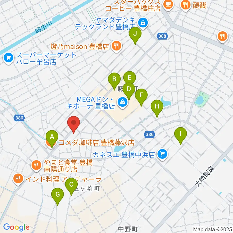 ピアノ百貨 豊橋店周辺のカフェ一覧地図