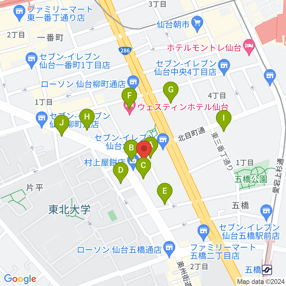 ピアノテック仙台周辺のカフェ一覧地図