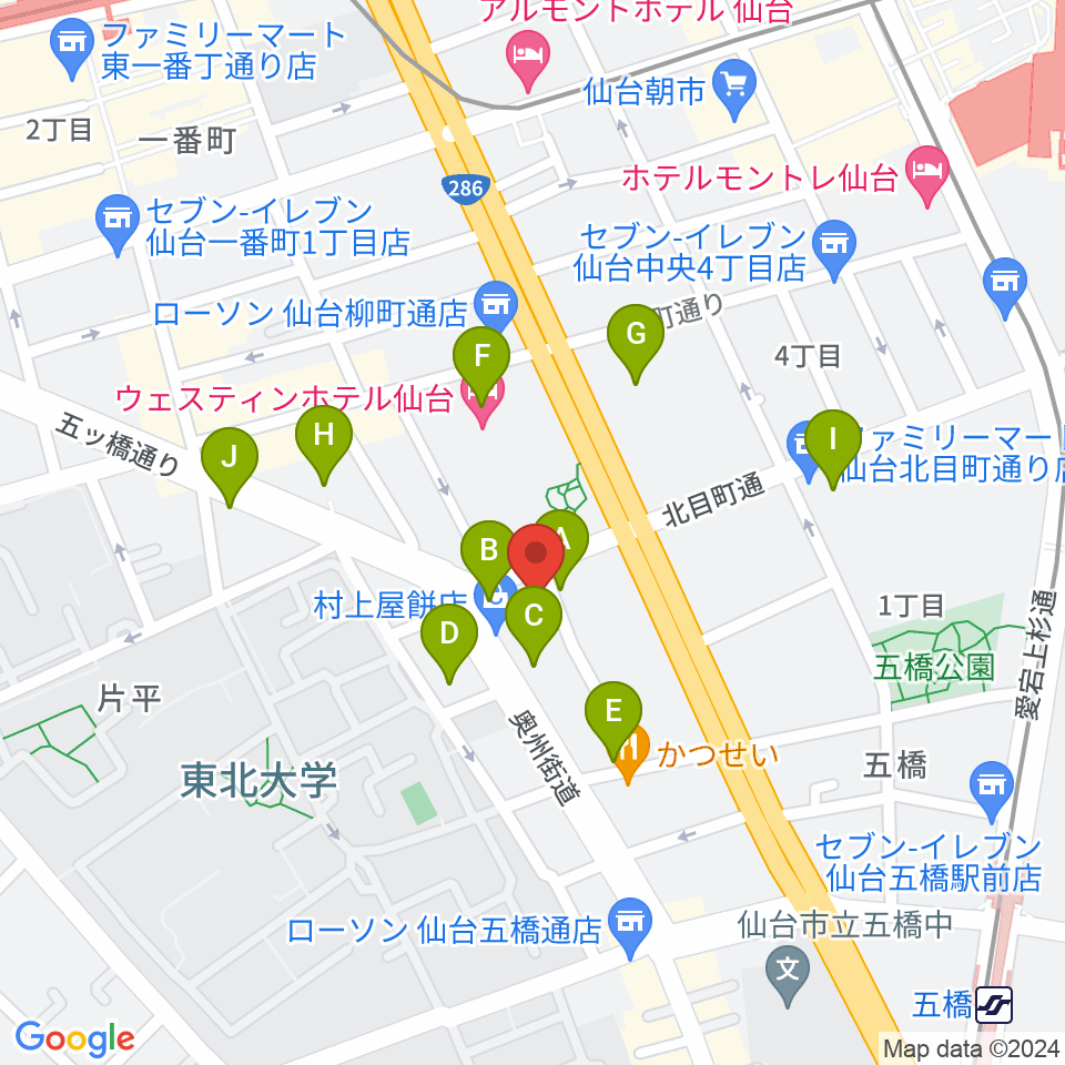 ピアノテック仙台周辺のカフェ一覧地図