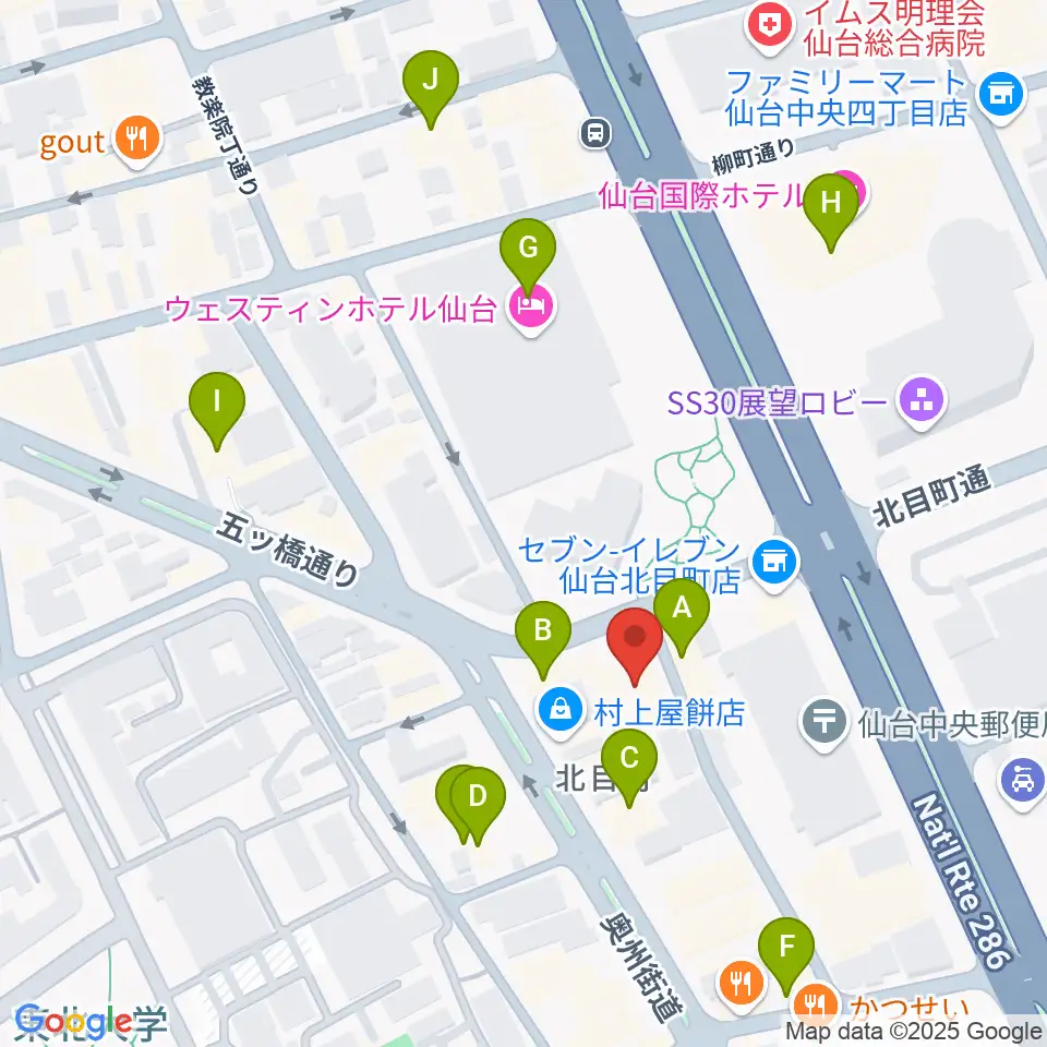 ピアノテック仙台周辺のカフェ一覧地図