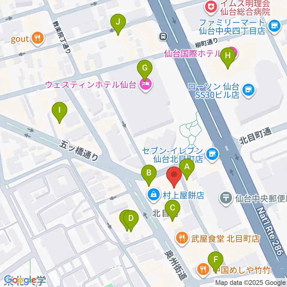 ピアノテック仙台周辺のカフェ一覧地図