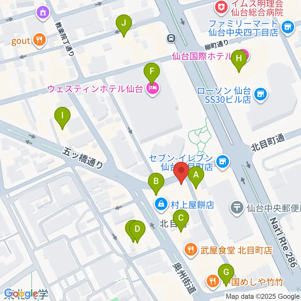 ピアノテック仙台周辺のカフェ一覧地図