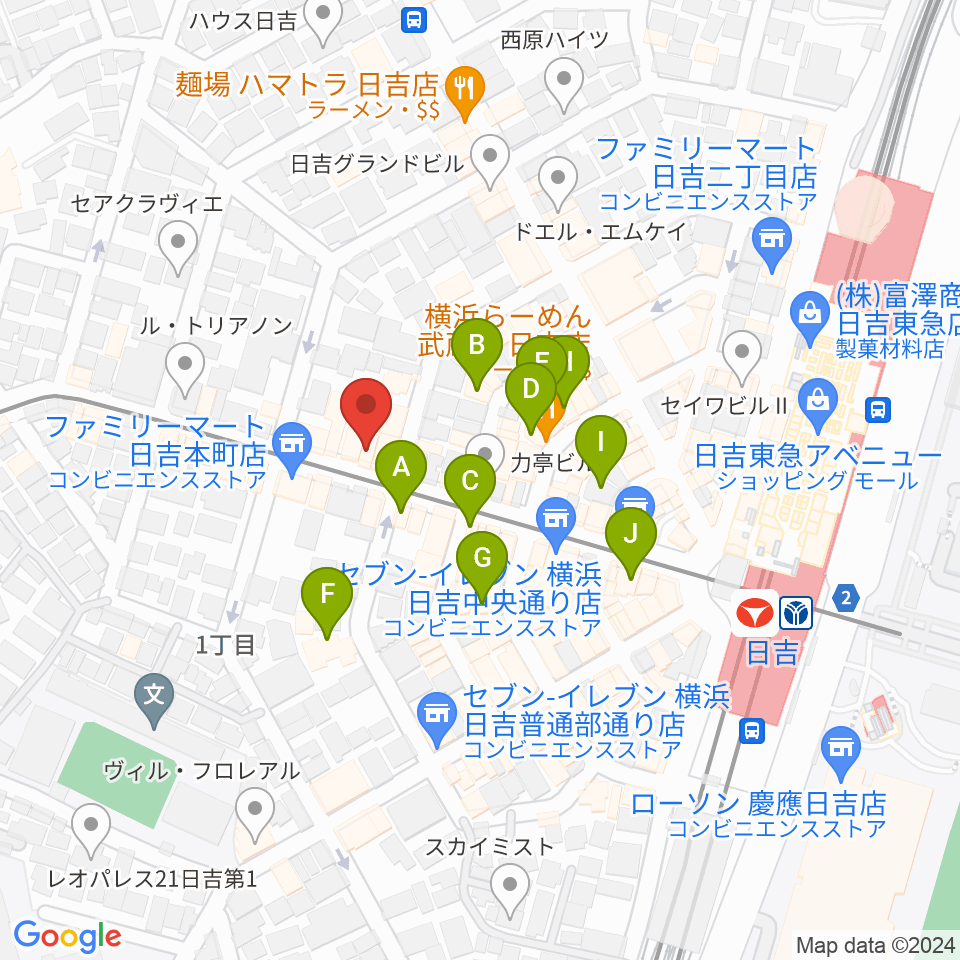 山響楽器店 日吉店周辺のカフェ一覧地図