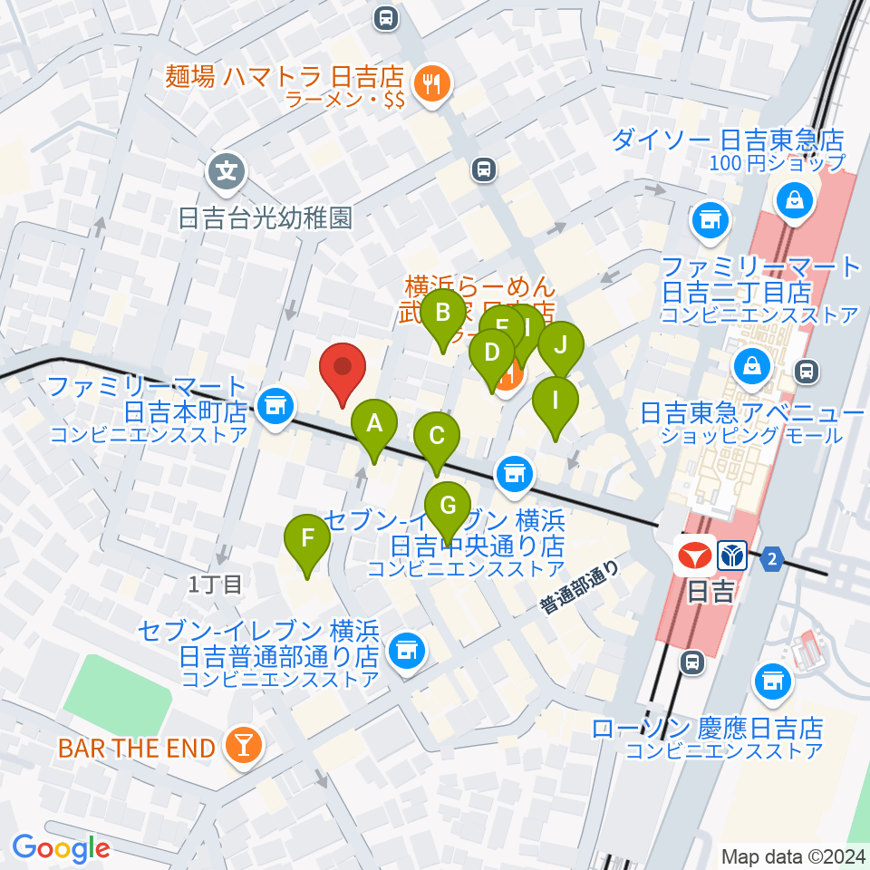 山響楽器店 日吉店周辺のカフェ一覧地図