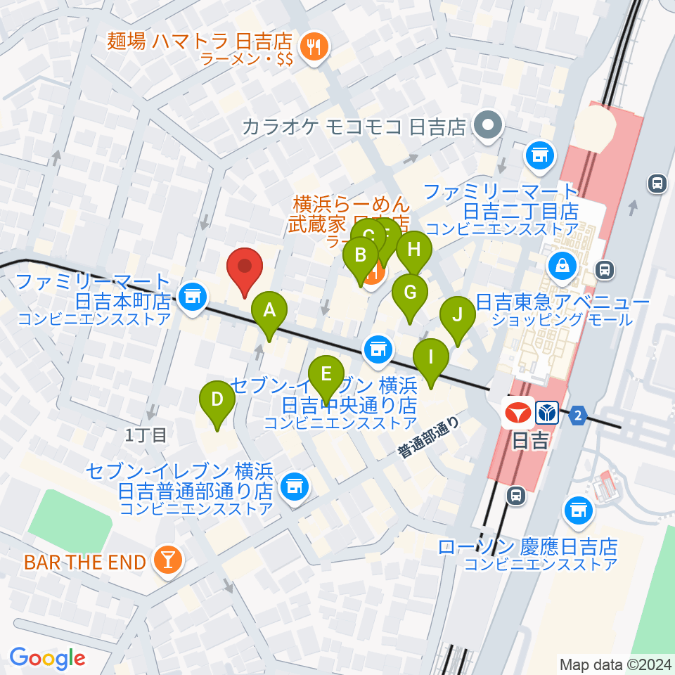 山響楽器店 日吉店周辺のカフェ一覧地図