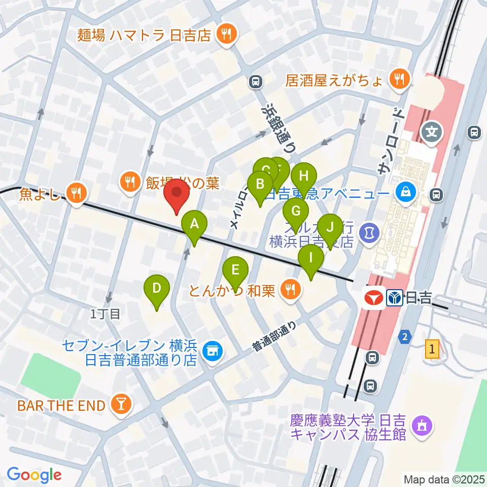 山響楽器店 日吉店周辺のカフェ一覧地図