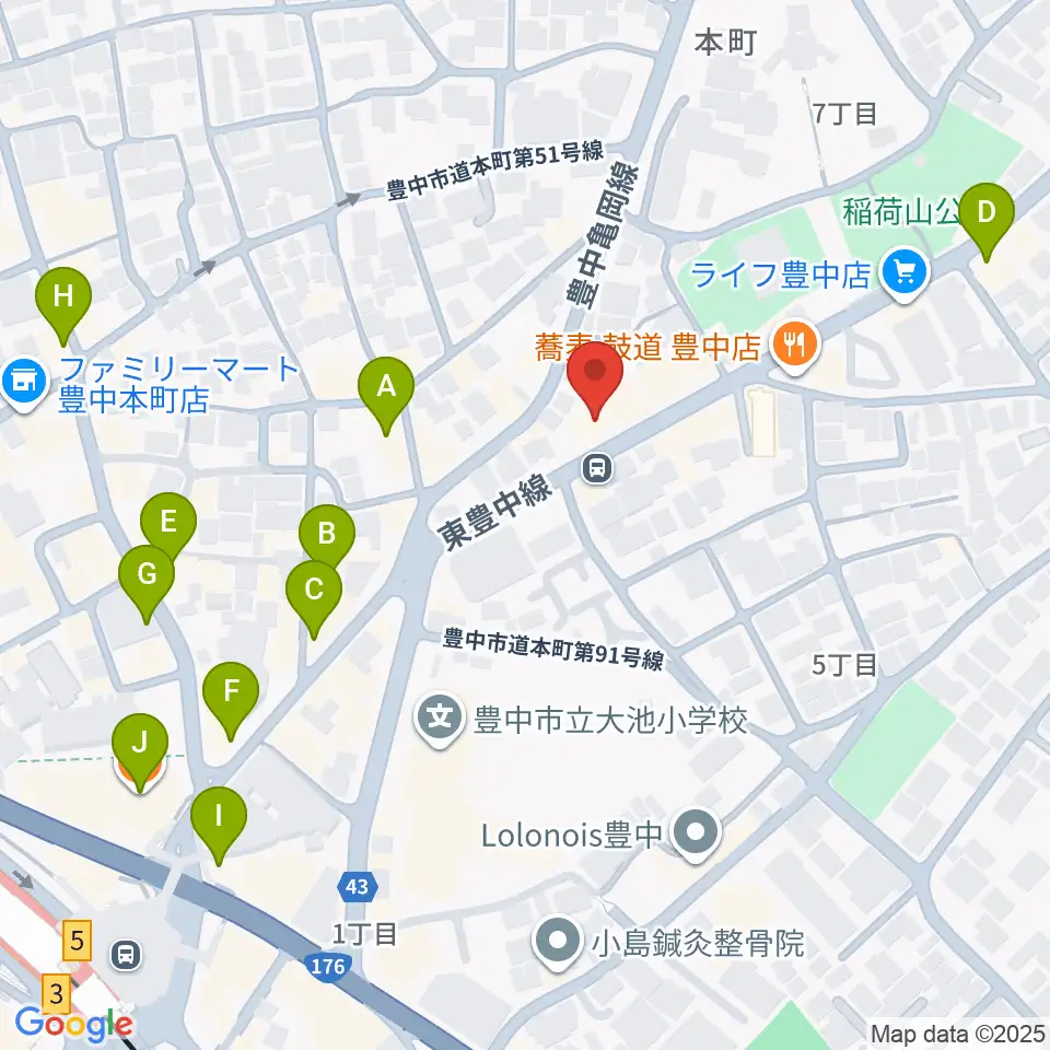 清家楽器周辺のカフェ一覧地図