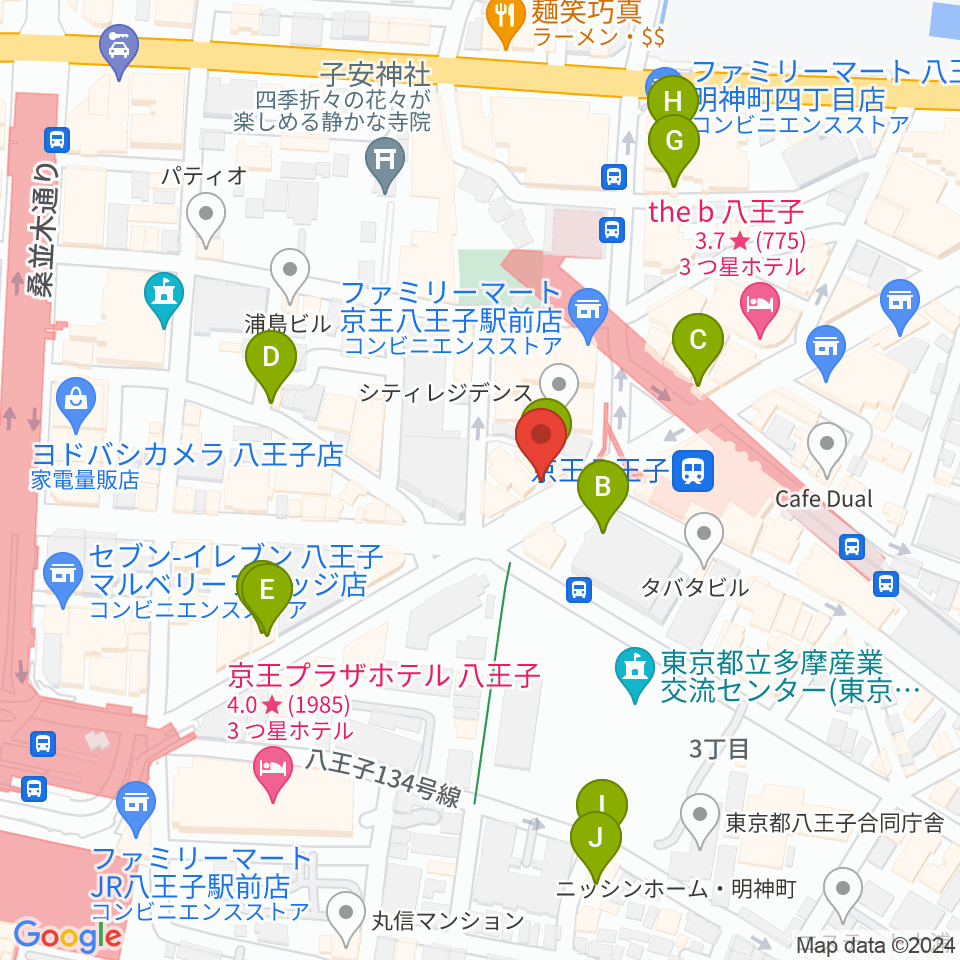下倉楽器 八王子店周辺のカフェ一覧地図