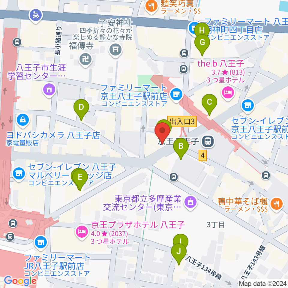 下倉楽器 八王子店周辺のカフェ一覧地図