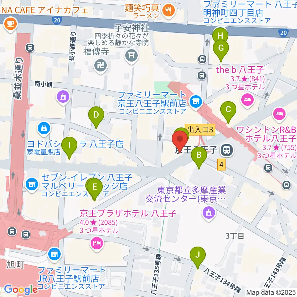 下倉楽器 八王子店周辺のカフェ一覧地図
